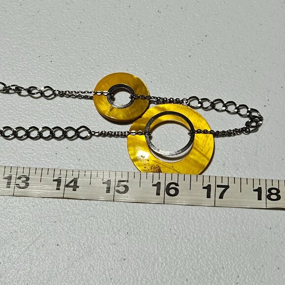 Art Deco  Boho Yellow Disc Beads Necklace Silver Tone Long Chain Retro Fashion - Picture 7 of 7